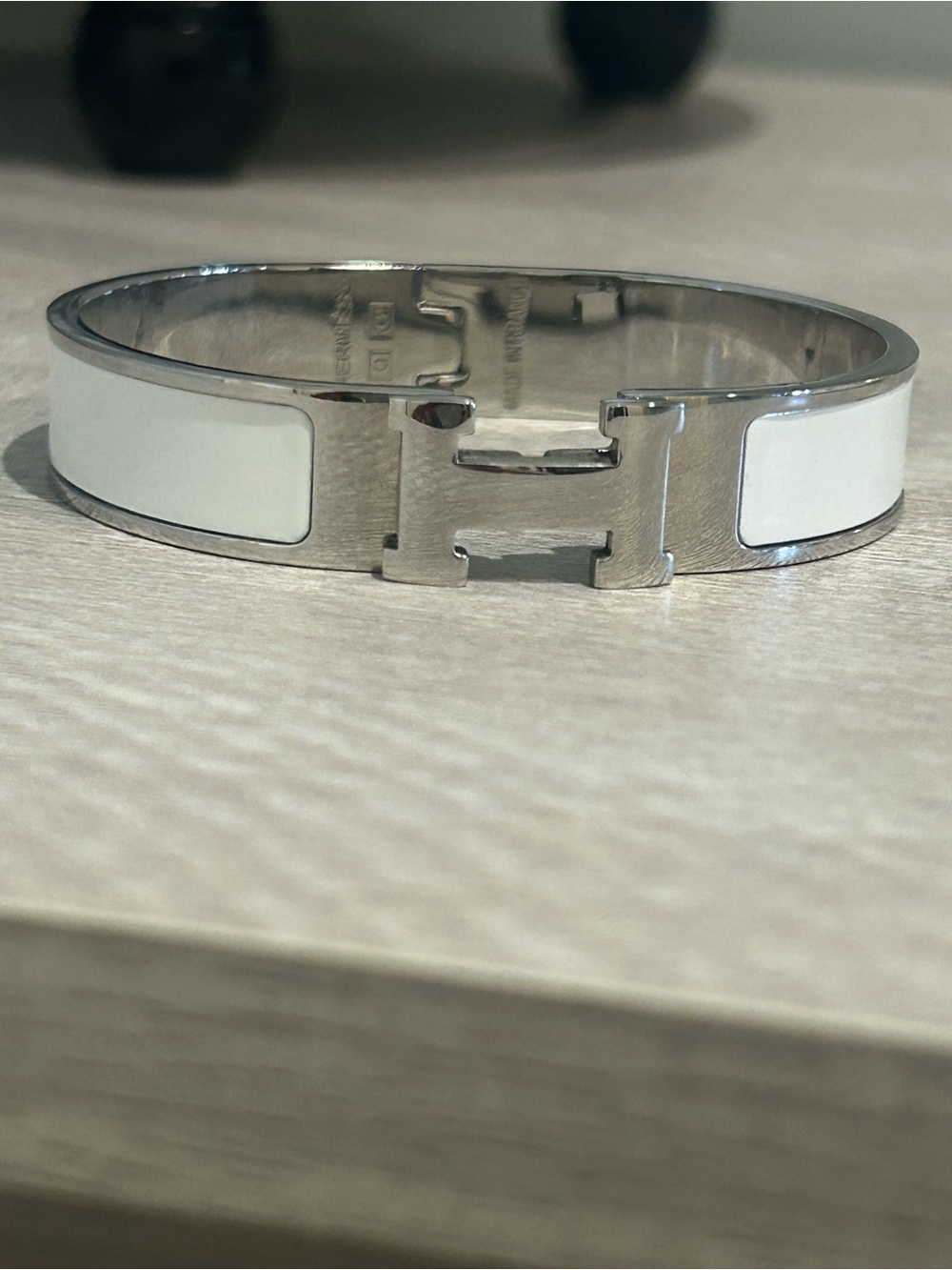 White Enamel Silver-Tone Cuff Bracelet with H Clasp